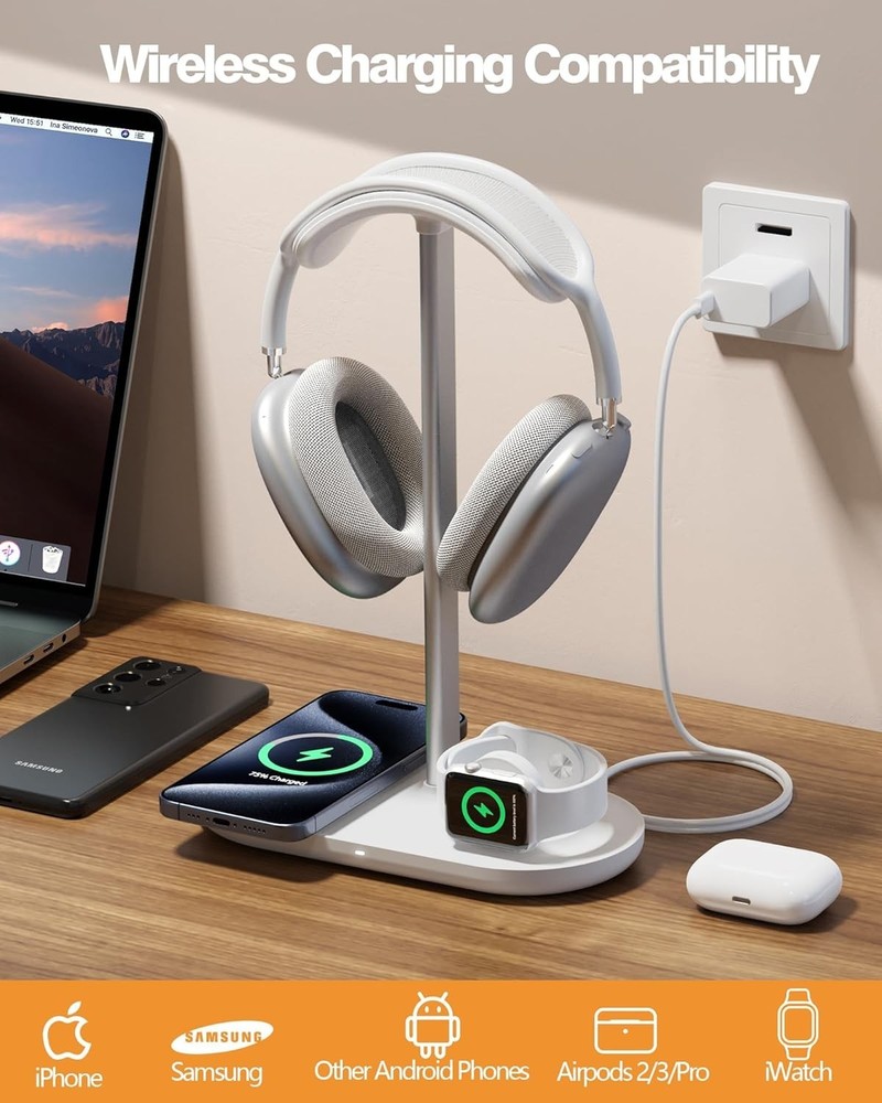 Sleek Headphone Organizer with Wireless Charging Function