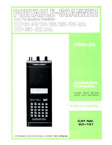 RADIO SHACK PRO-30 JUMBO ENLARGED INSTRUCTION OPERATING MANUAL