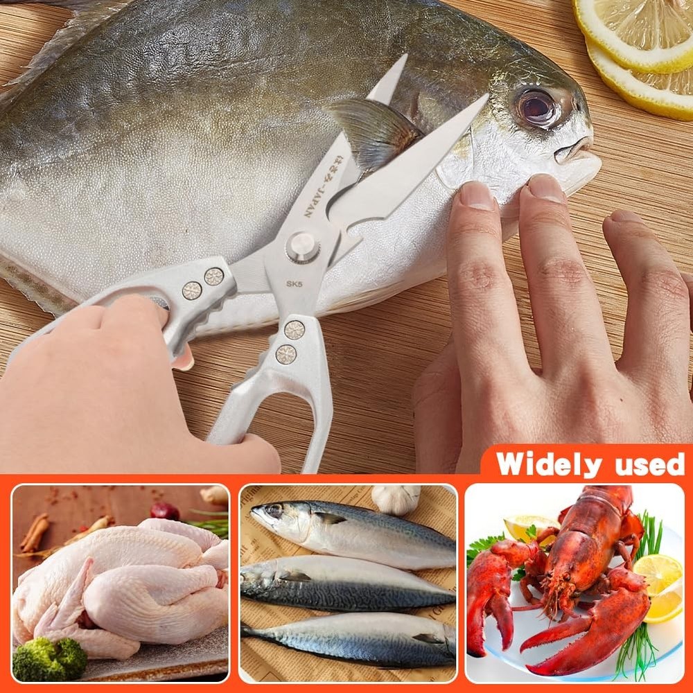 2Pcs Kitchen Scissors Set, Heavy Duty Sharp Silver Poultry Shears & All Purpo...