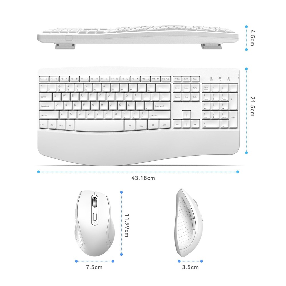 Ergonomic Keyboard and Mouse Combo, Full Size Cordless Computer Keyboard with...