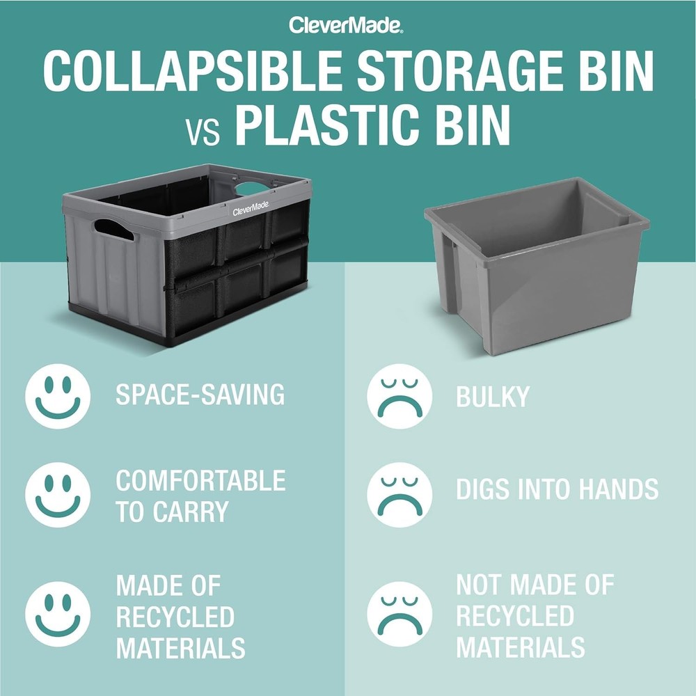Collapsible Storage Bins 3-Pack - 46L Stackable Containers for Easy Organization