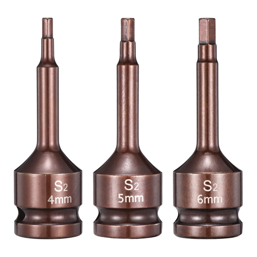 3pcs 1/2" Drive Impact Hex Bit Socket 4+5+6mm S2 Steel 3" Hexagonal Socket