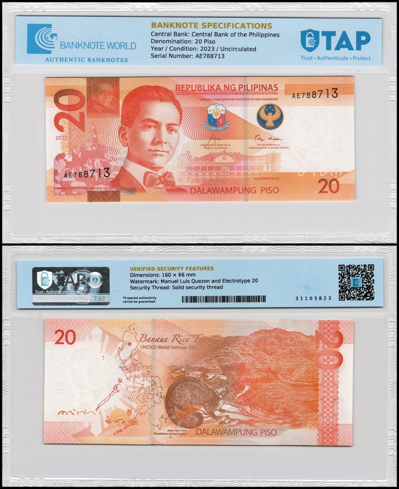 Philippines 20 Piso, 2023, P-230b, UNC, Authenticated