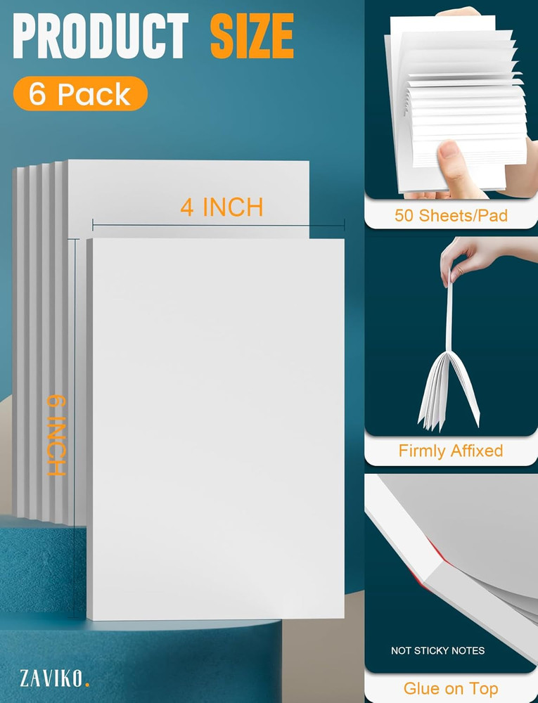 Note Pads 4X6, 6 Pack Mini Blank Notepad 4X6, Small Notepads 4X6 Paper Pads, ...