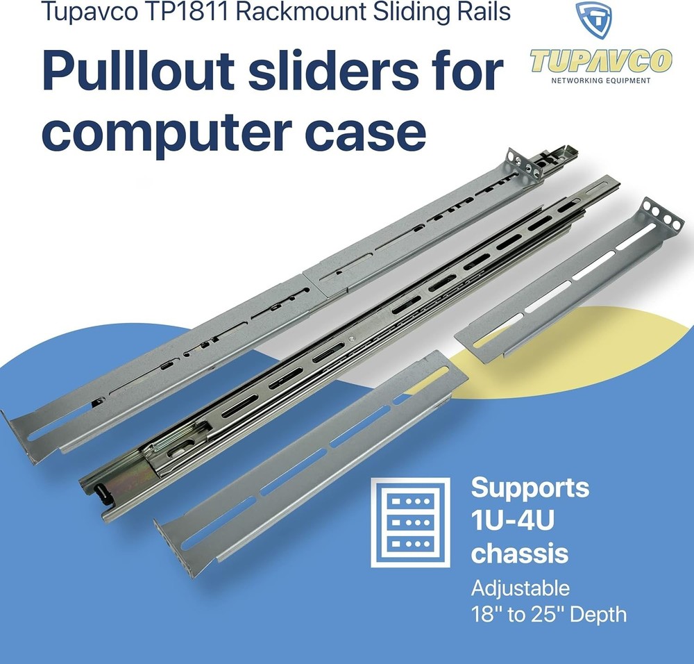 Toolless Installation Rackmount Rails for 1U-4U Server Cases, Depth 18-25"
