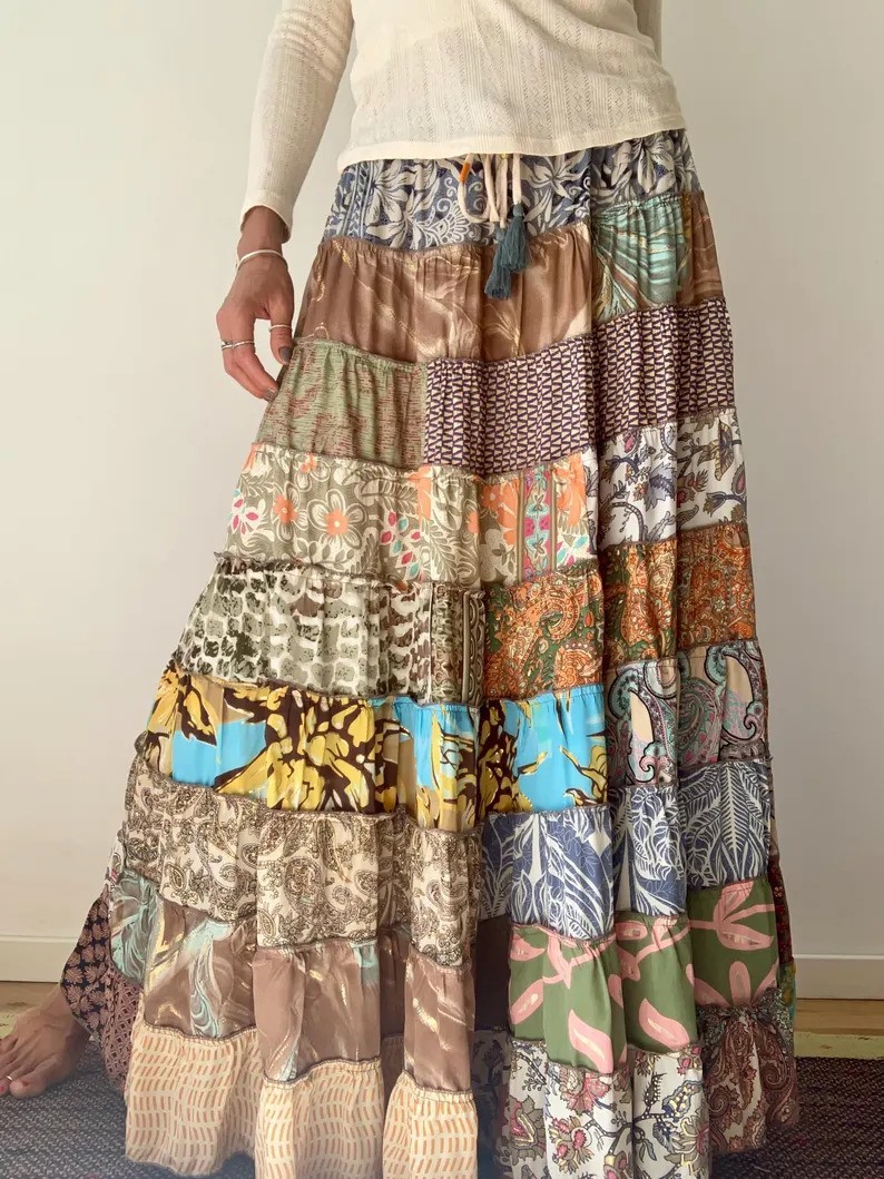 Wholesale Lot Frilled boho skirt for summer festivals tiered hippie maxi skirts