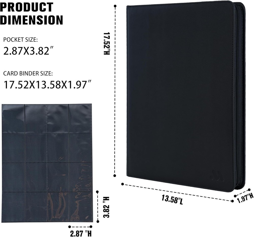 Premium 1000+ Pockets Card Binder,16 Pockets Card Binder Ringless Side Loading T