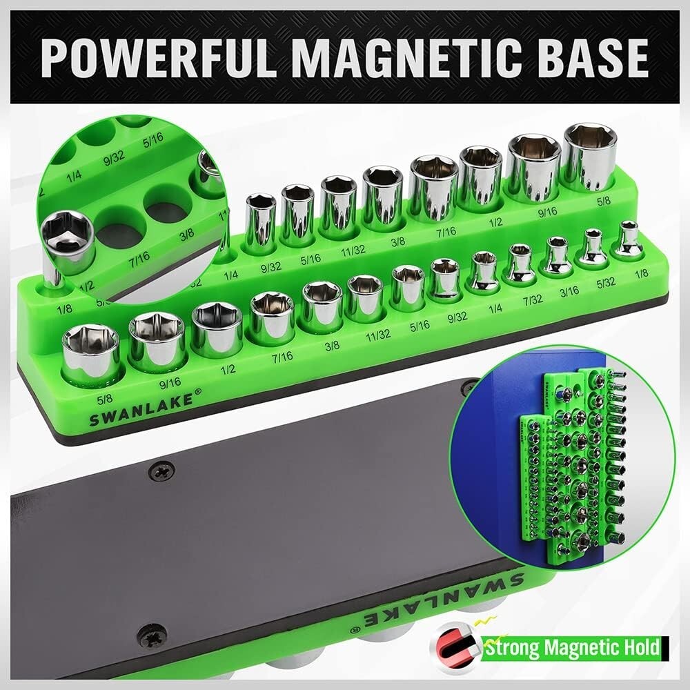 Magnetic Socket Organizer Set, 3-Piece SAE Socket Holder Set Includes 1/4", 3/8"