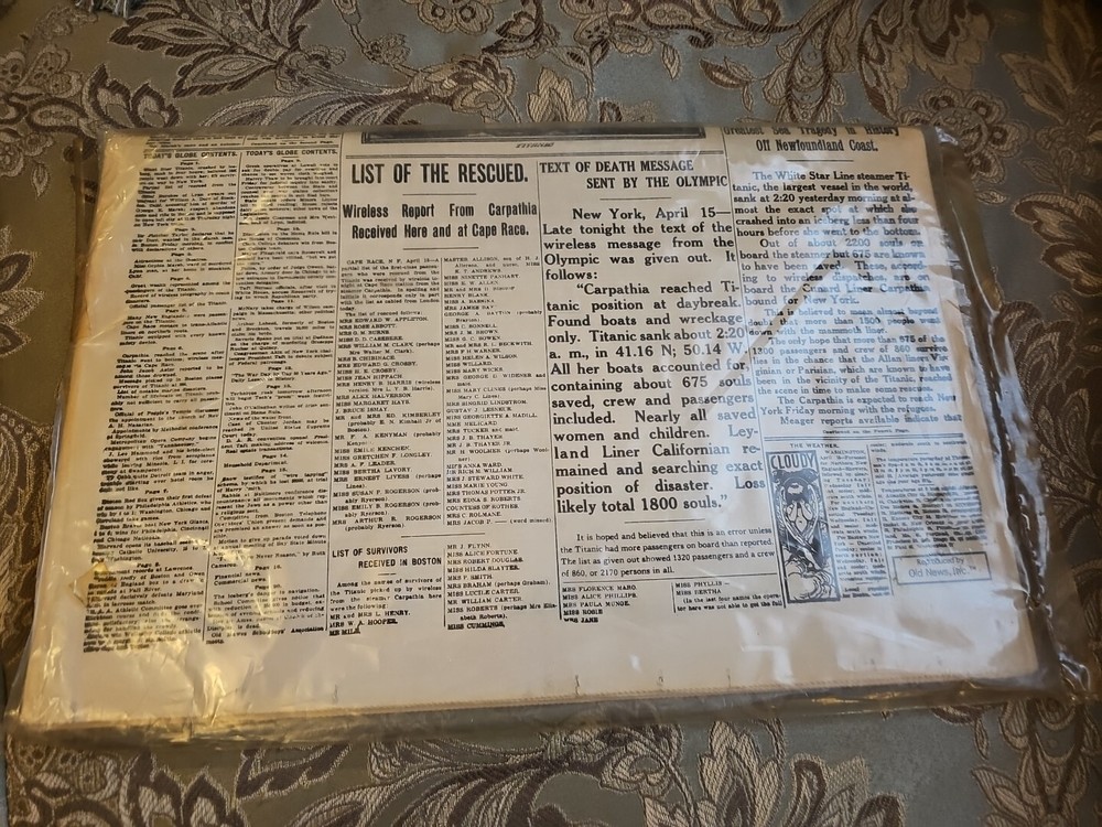 titanic newspaper THE BOSTON DAILY GLOBE