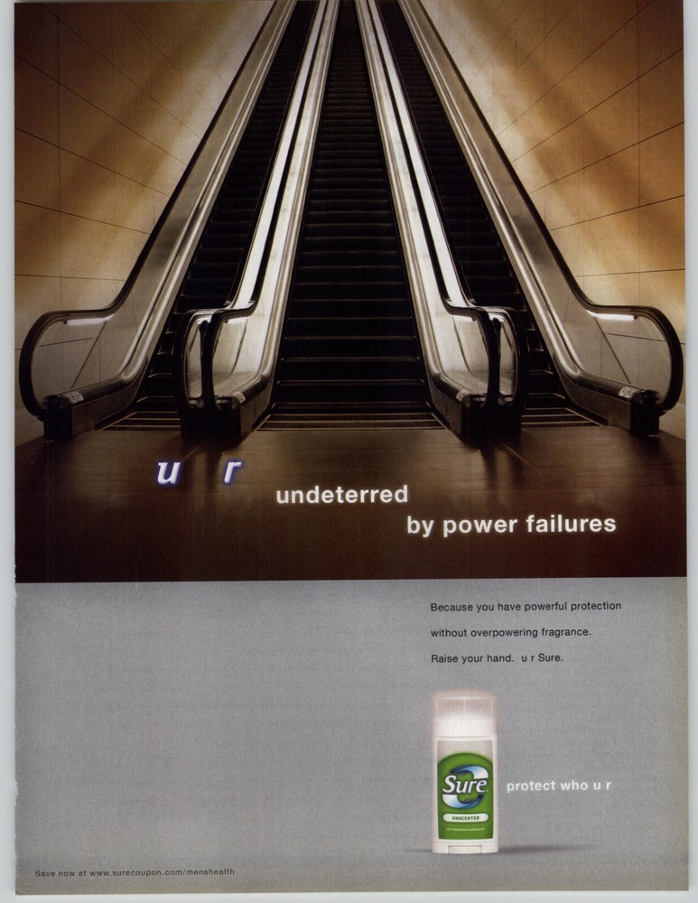 2007 Sure Unscented Anti Perspirant Vintage Print Ad Endless Escalator Photo Art