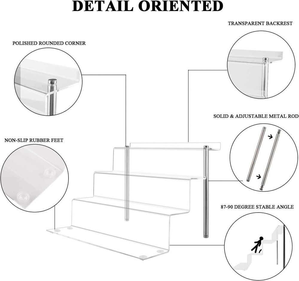 Clear 4-Step Acrylic Display Risers - Securely Showcase Your Figures & Collec...