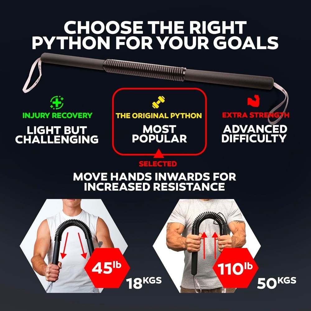 Ultimate Arm and Chest Strength Trainer - Python Power Twister Bar (45-110lb)