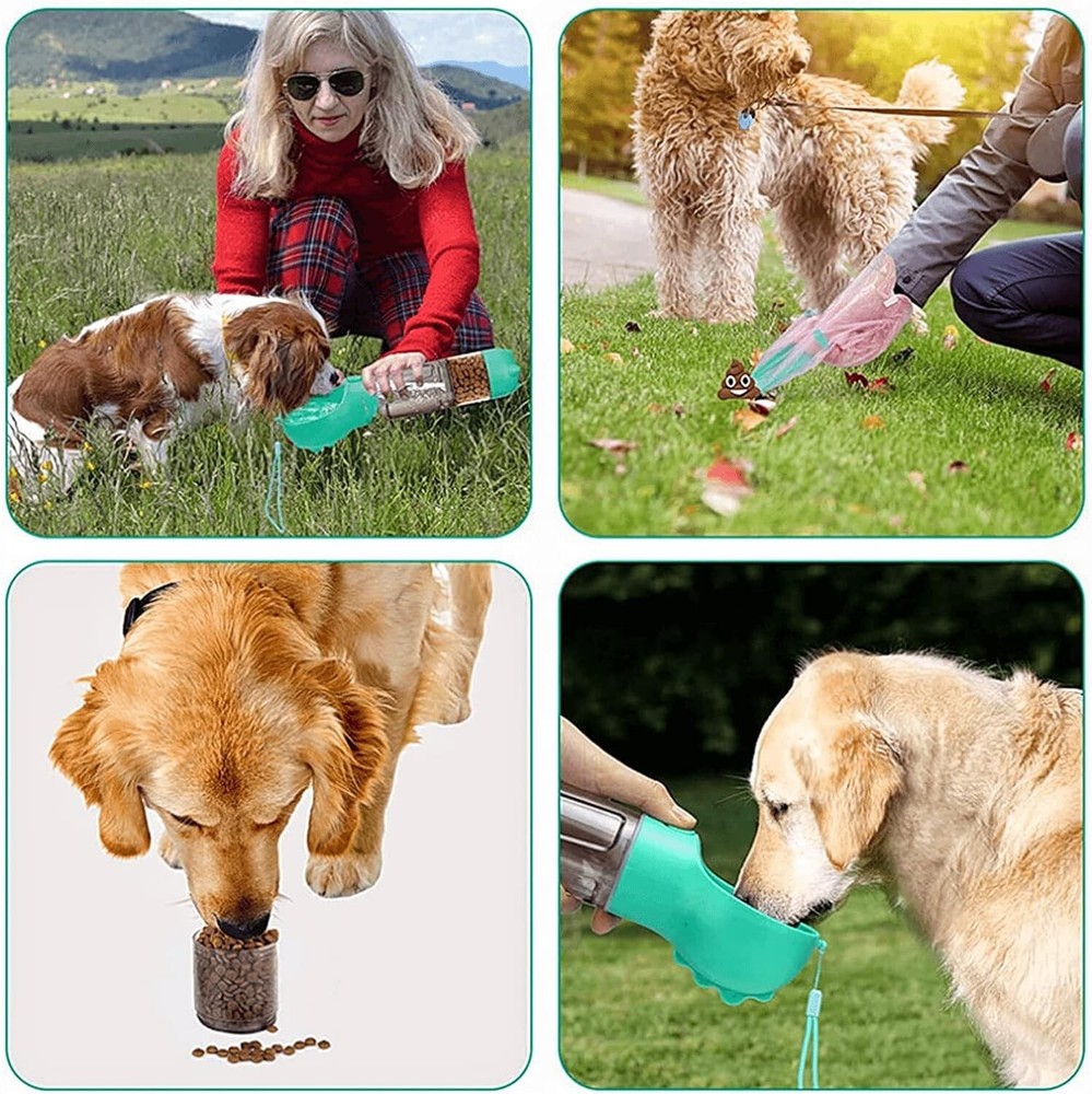 Dog Water Bottle Portable, Drinking and Feeding Function 15OZ Capacity Turquoise