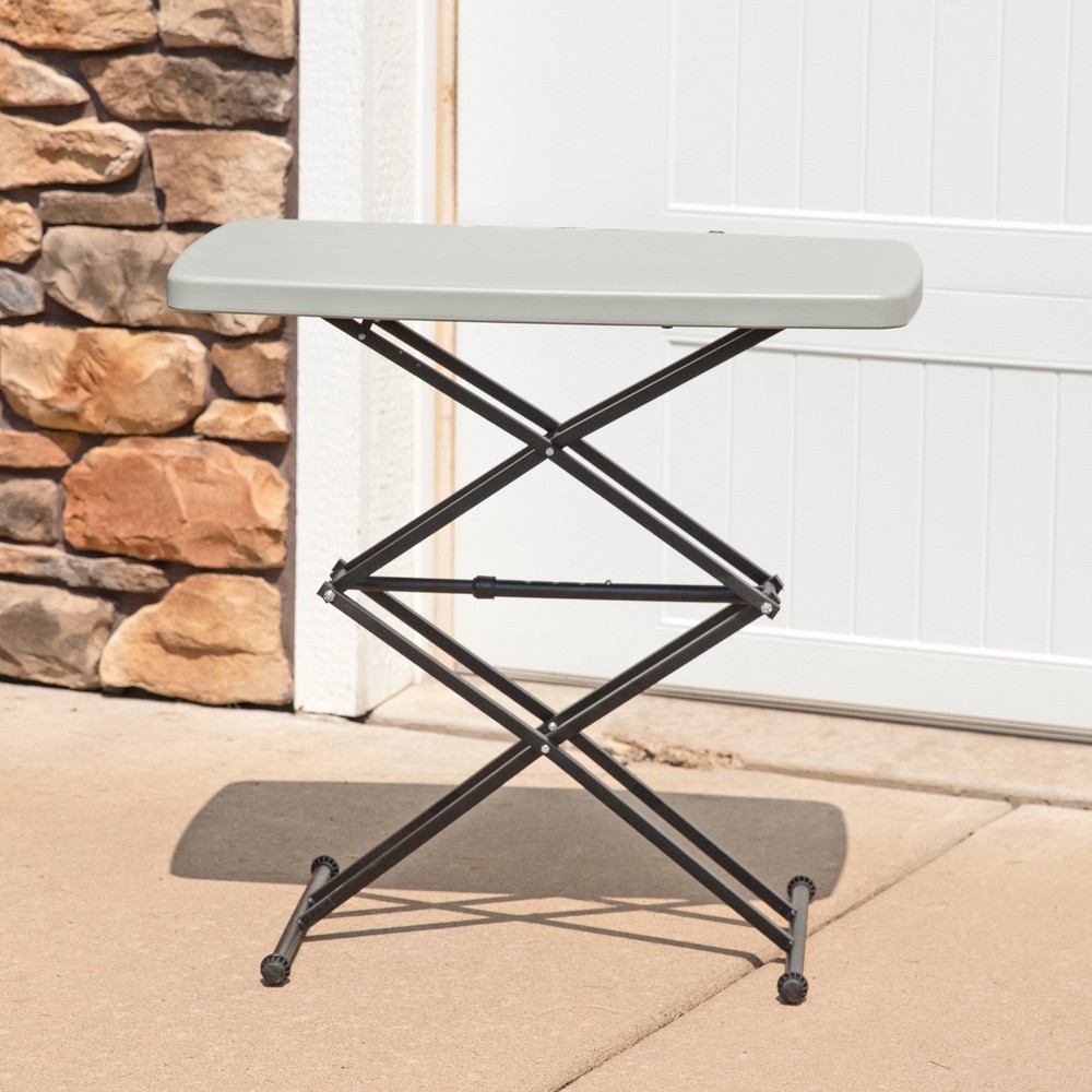 Rectangular Plastic Top Adjustable Leg Patio Table - Gray by Sunnydaze