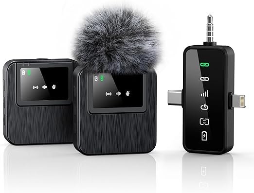 BAILIXIN 3-in-1 Compact Mini Microphone for iPhone, Android, with 20HR Battery