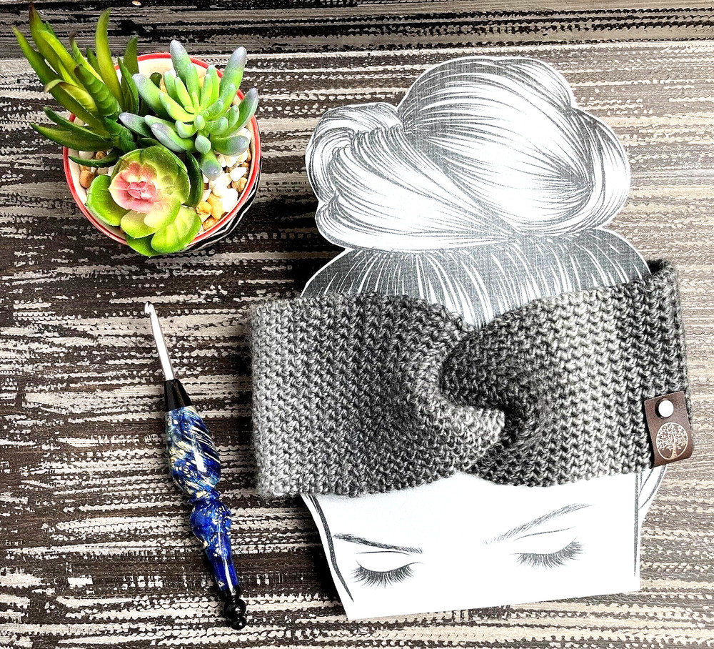 Crochet Gray Headband Ear Warmer Handmade