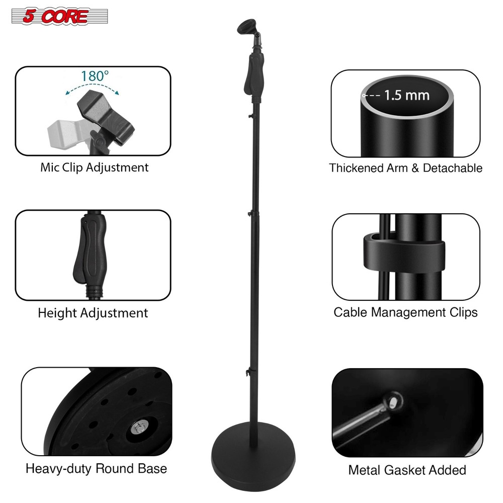 5Core Round-Base Floor Microphone Stand With Quick Release Single Hand Clutch