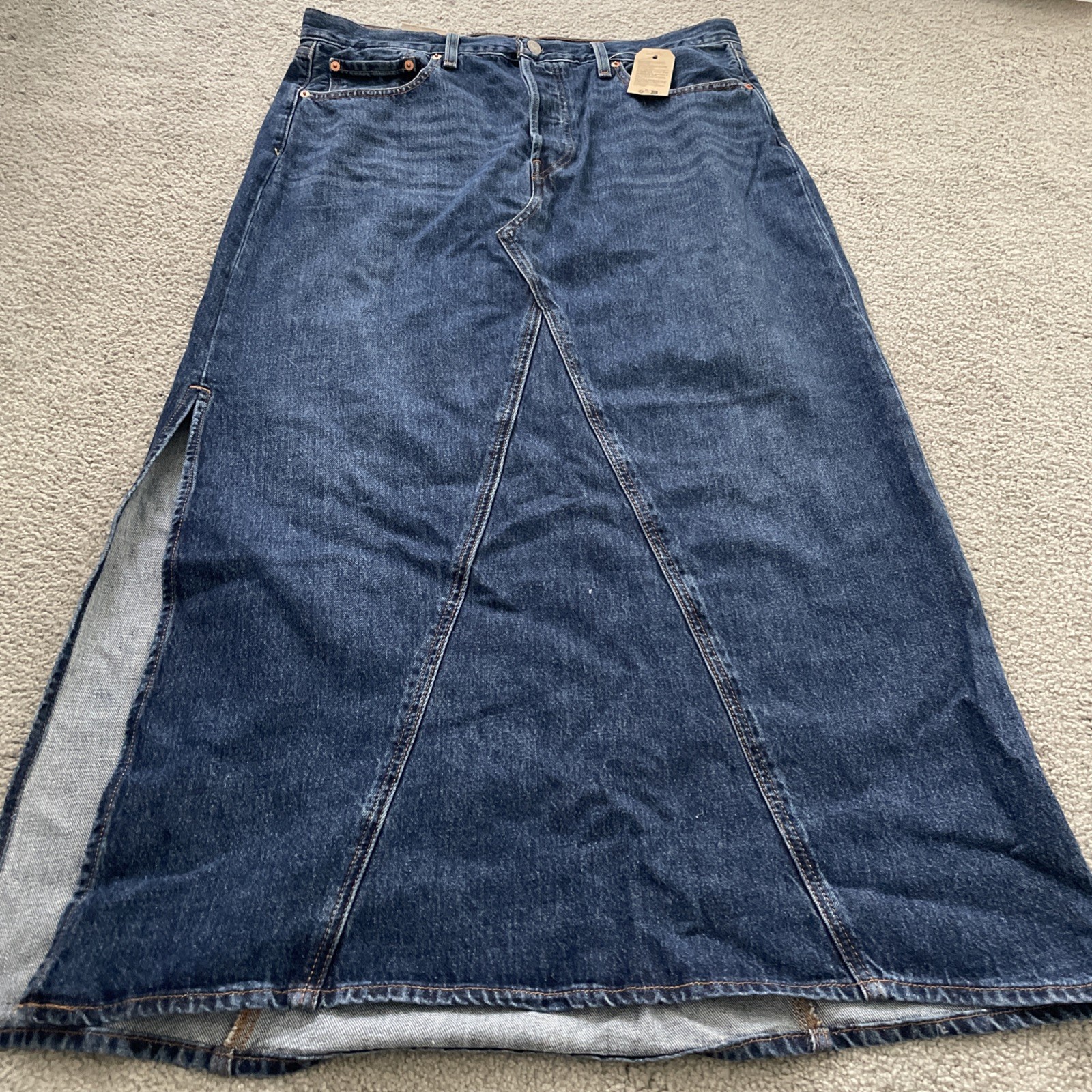 Levi's Women's Iconic Maxi Slit Skirt Dark Blue Tag Sz. 33 Measures 36in Waist