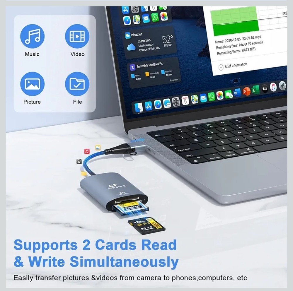 CFexpress Type B and SD Two-Slot Card Reader USB 3.1 Gen 2 10Gbps Type B Reader