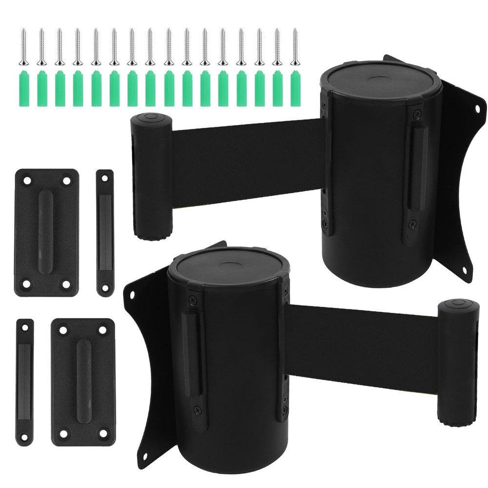 Wall Mount Retractable Belt Barrier 2 Pack, TrreZon 16‘ - 2 Black