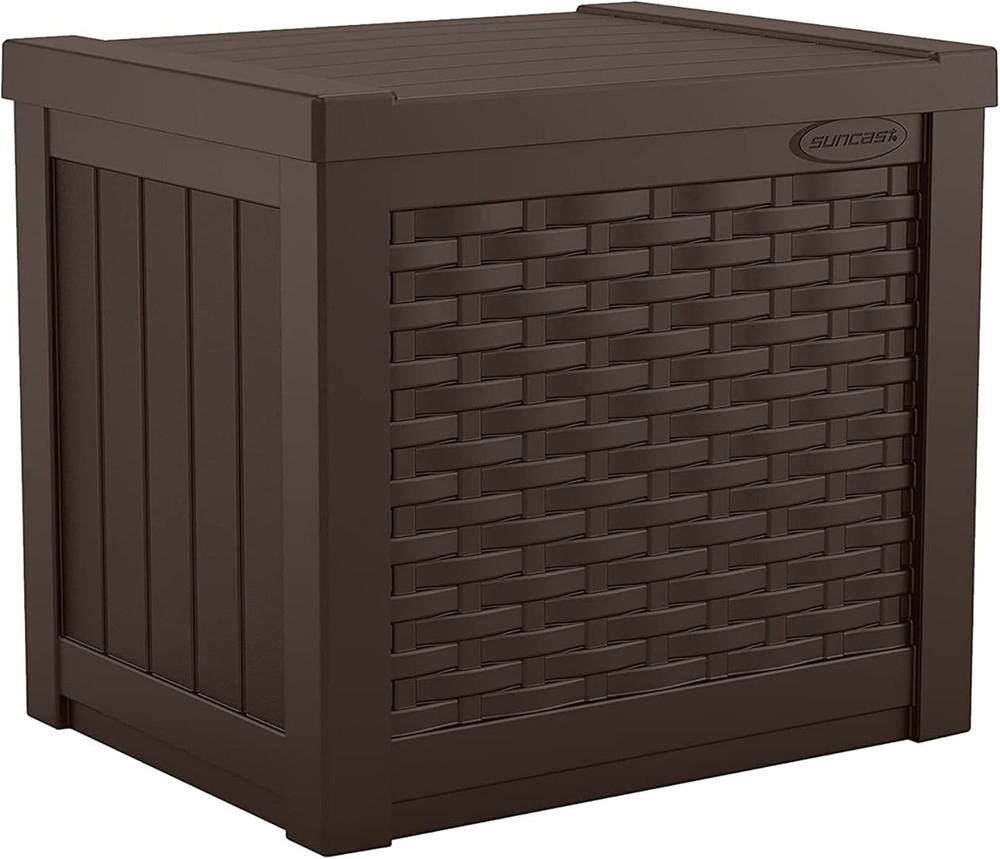 Small Outdoor Storage Box - 22 Gallon Java Resin Outdoor Deck Box, Flat-Lid Benc