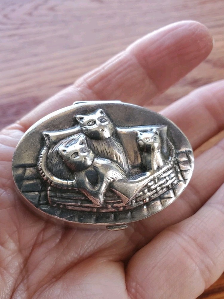 Vintage Sterling Silver Kitten Pill Keep