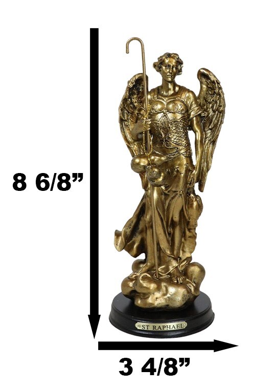 8.25"H Catholic Church Saint Archangel Raphael With Staff & Healing Oil Figurine
