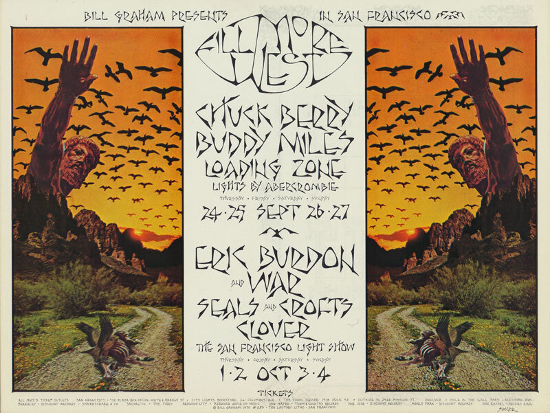 D. Singer 1970 Chuck Berry Buddy Miles Eric Burdon War Fillmore postcard BG250