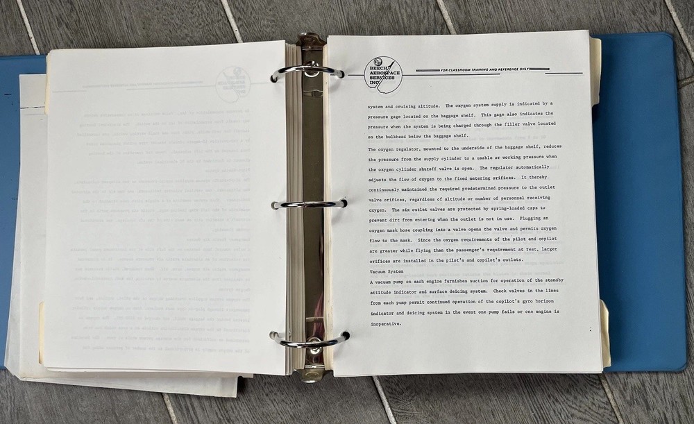 Beachcraft U-8 Aircraft Training Manual for Classroom Training Reference Only Og