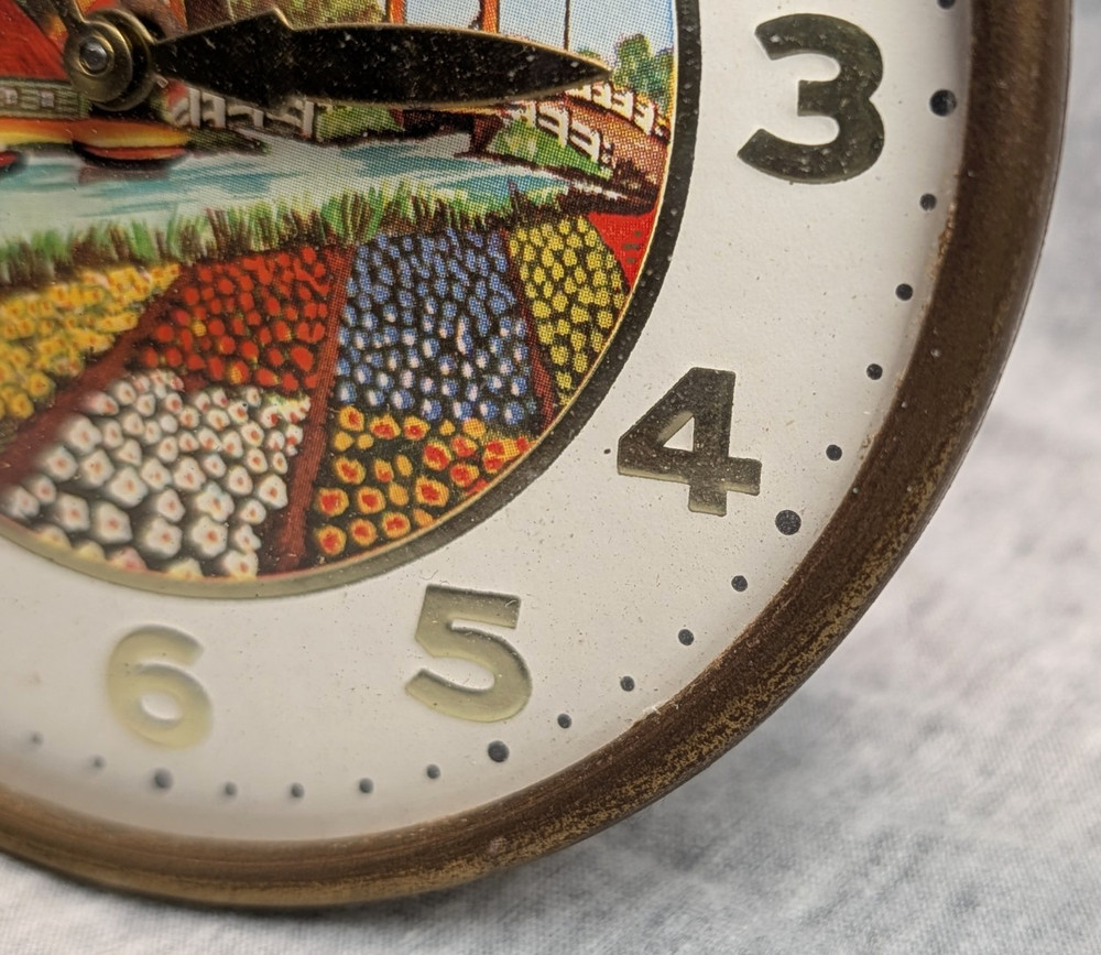 Vintage Animated Mechanical Dutch Windmill Table Desk Clock WORKS