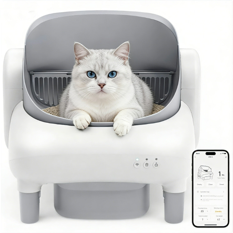 Used Auto Self-Cleaning Cat Litter Box, Moderate Condition, APP Control