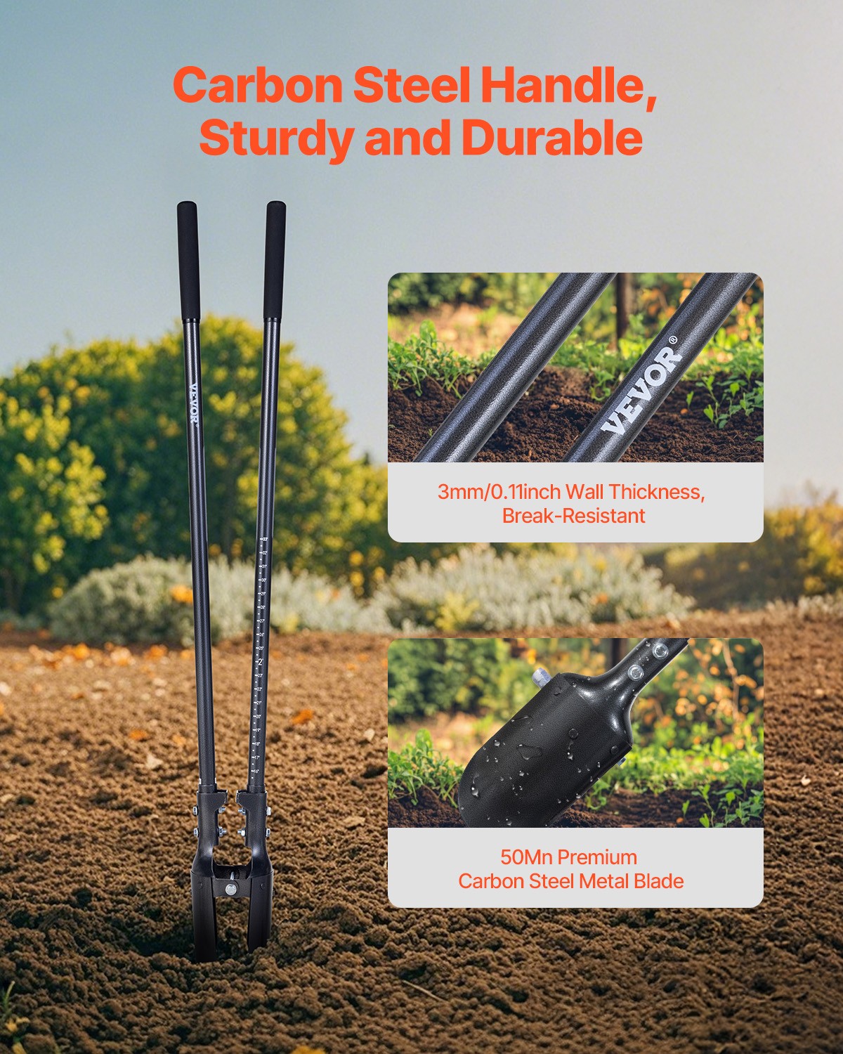 57.5-Inch Manual Post Hole Digger with Carbon Steel Handle