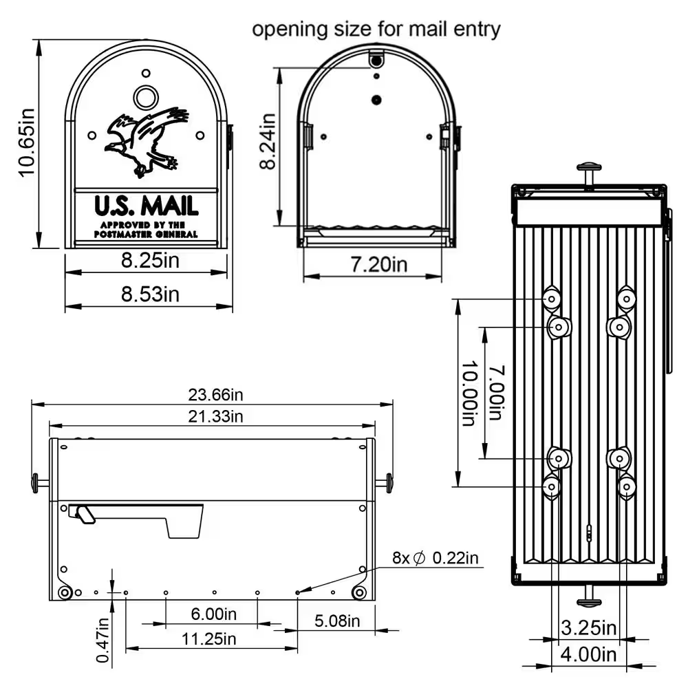 Black Large Outback Double Door Post Mount Mailbox Steel Mount Brass Mailboxes