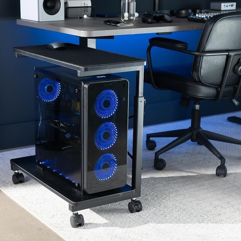 Height Adjustable Mobile PC Holder 2-Tier CPU Cart W/ Lockable Casters Storage