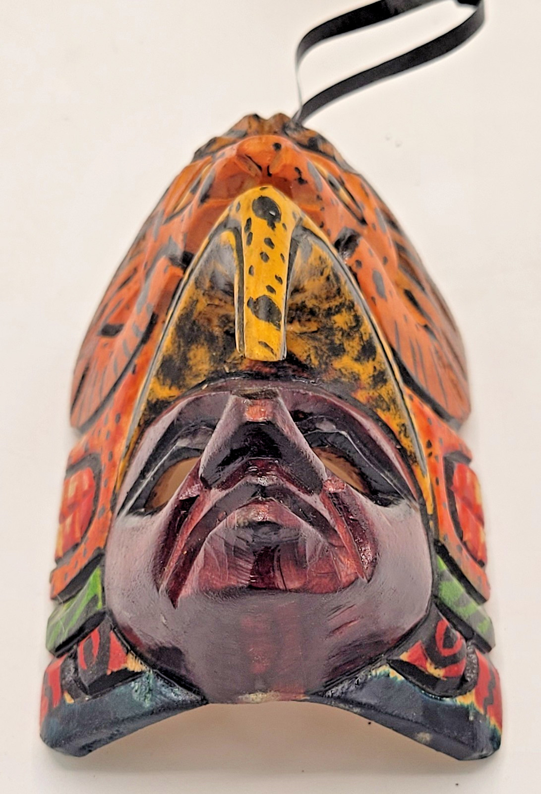 Mayan Aztec Handmade Wooden Totem Mask Tribal Warrior Jaguar Small Folk Wall Art