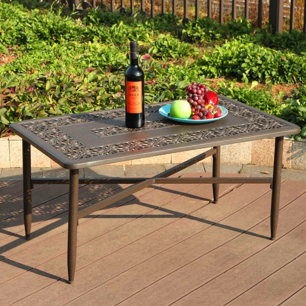 Outdoor Table Rectangular Patio Retro Tables for 6 Person Bronze