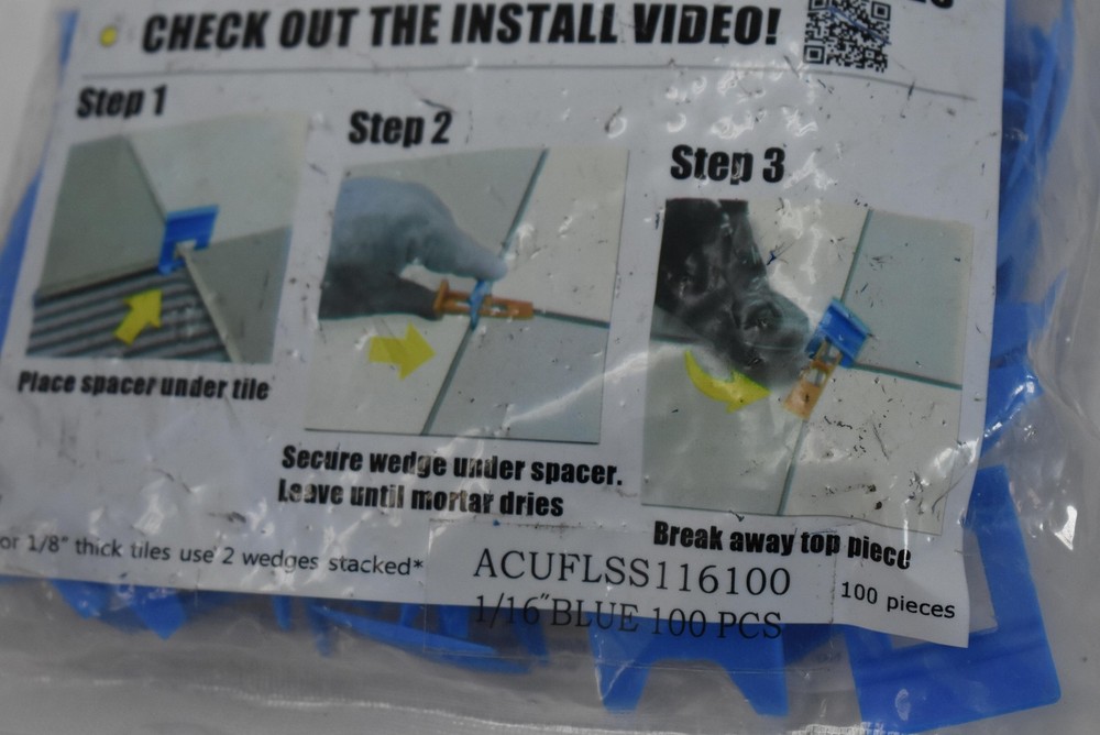 Acufloor Leveling Spacers Select 1/16" Blue Tile Leveler System 100 Piece