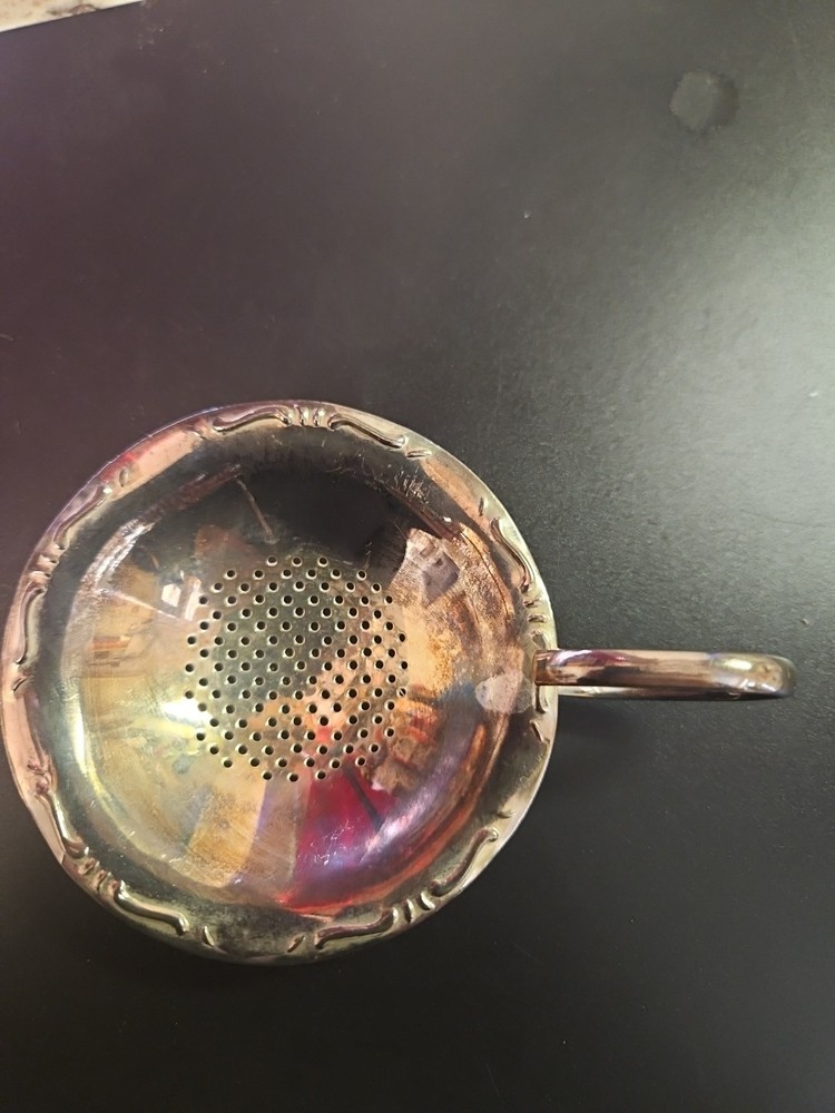 Antique Silverplated Embossed Tea Strainer Victorian 1920s /30s