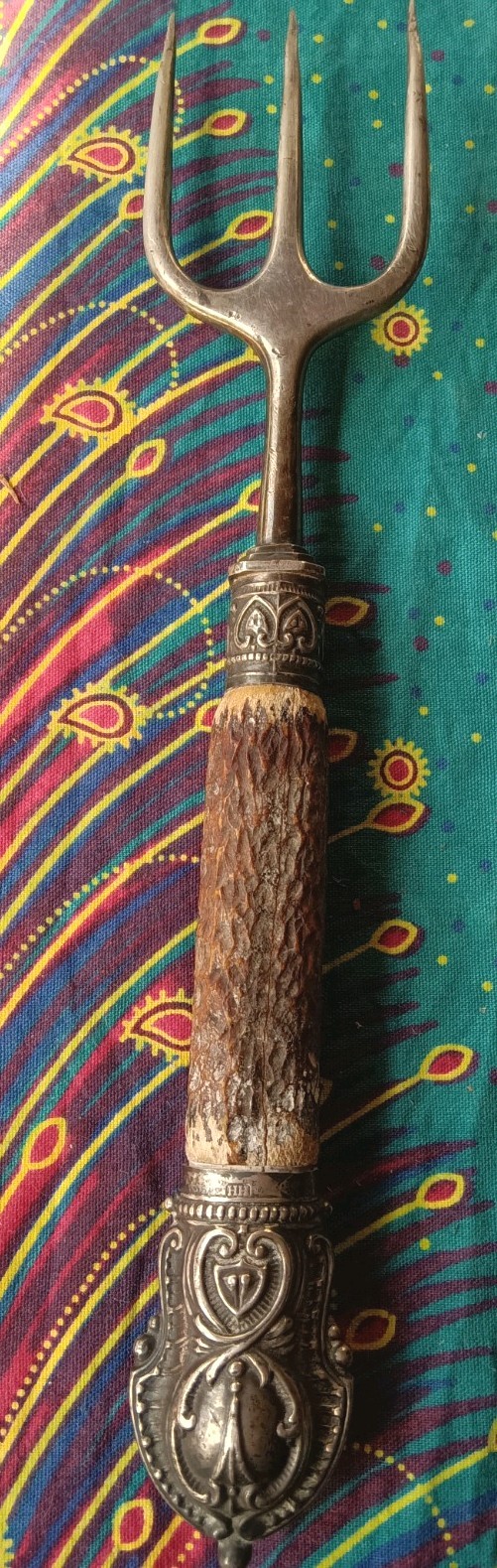 Antique Sterling & Stag Horn English Georgian Era 1798 Bread Fork Solid Beauty