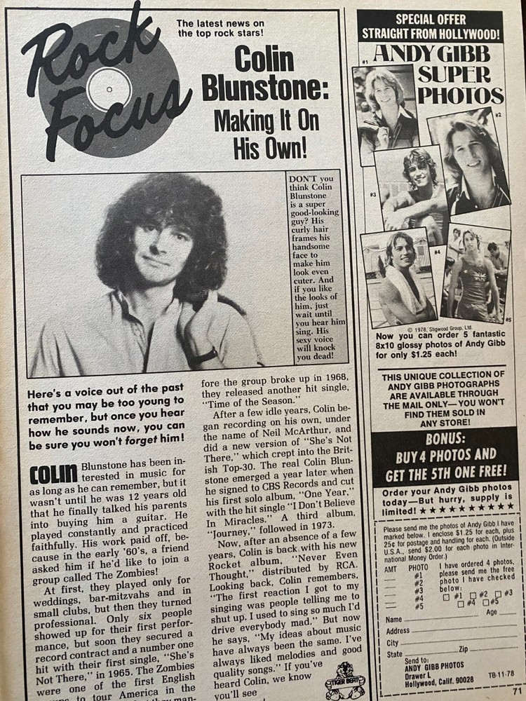 The Zombies, Colin Blunstone, Full Page Vintage Clipping
