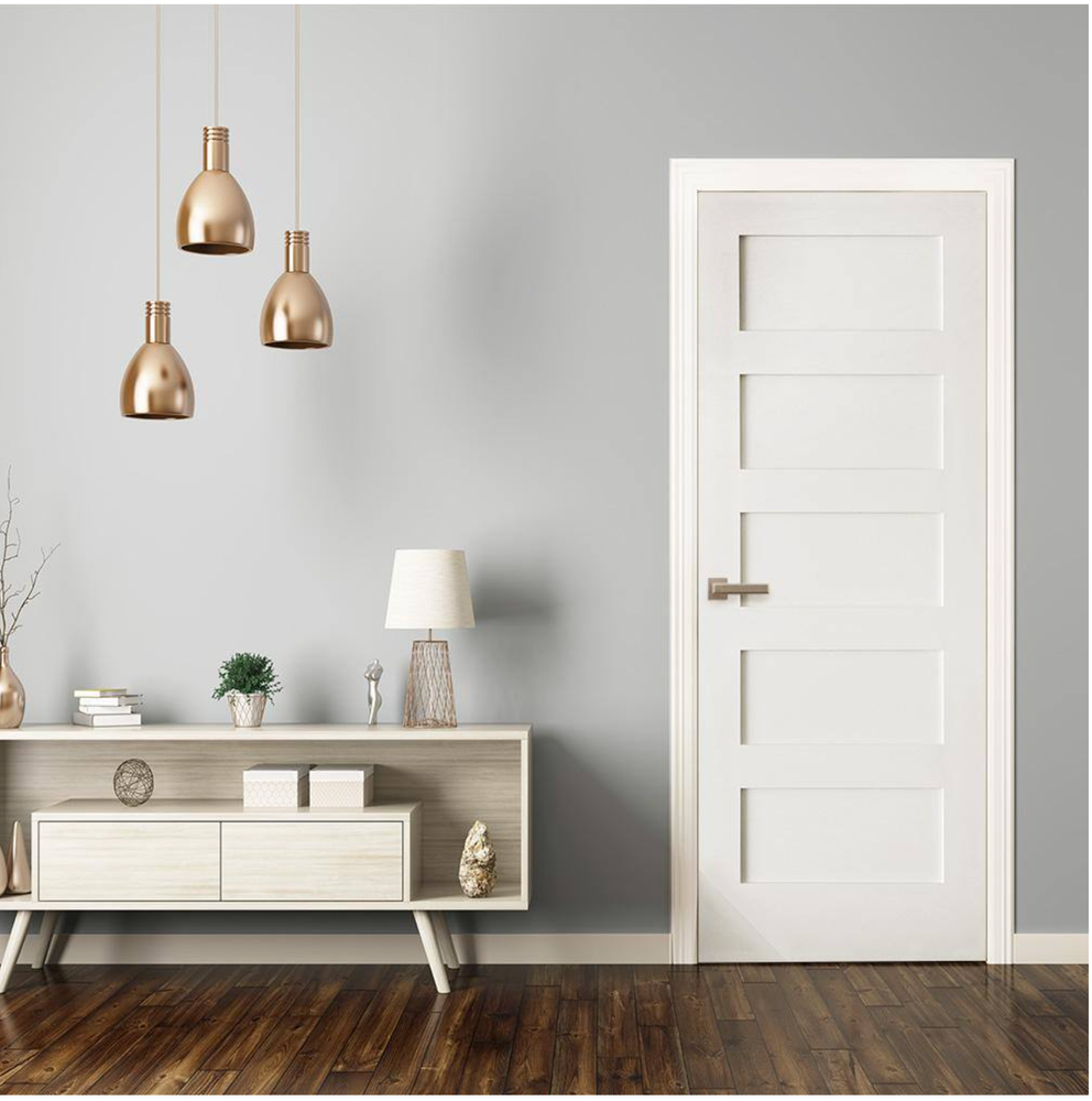 5 Panel Flat Mission Shaker Primed Stile & Rail Solid Core Wood Doors - Prehung