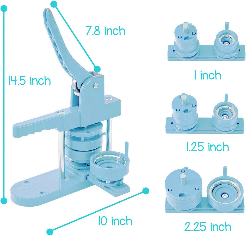 DIY Button Maker Kit - 300 Pins & 3 Circle Cutters - Light Blue