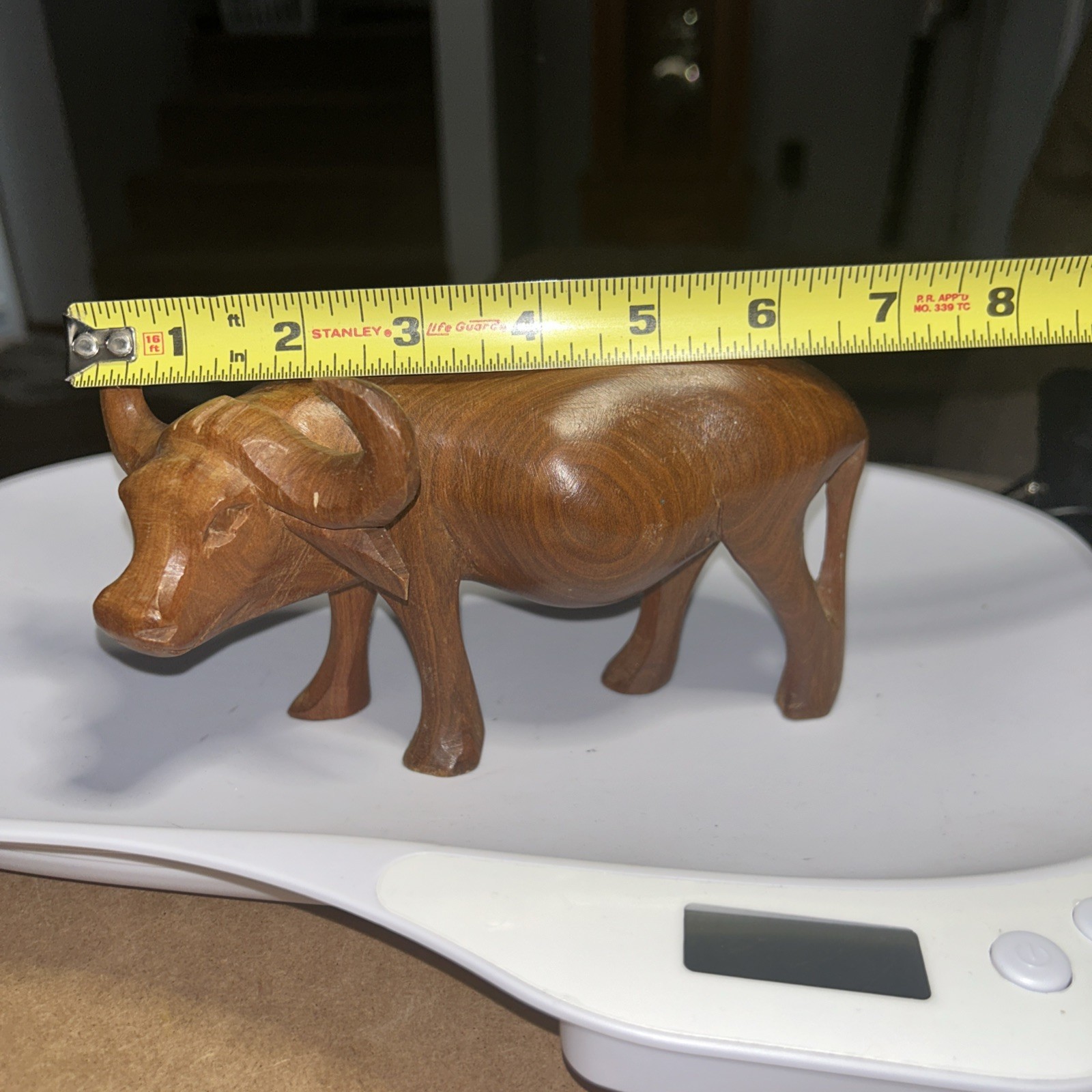 Hand Carved Solid Wood African Water Buffalo Sculpture Wooden Decor Figurine