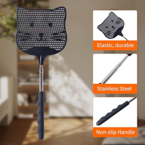 2 Pack Extendable Fly Swatter, 25 inch Long Handle Flyswatters, Plastic 2pack