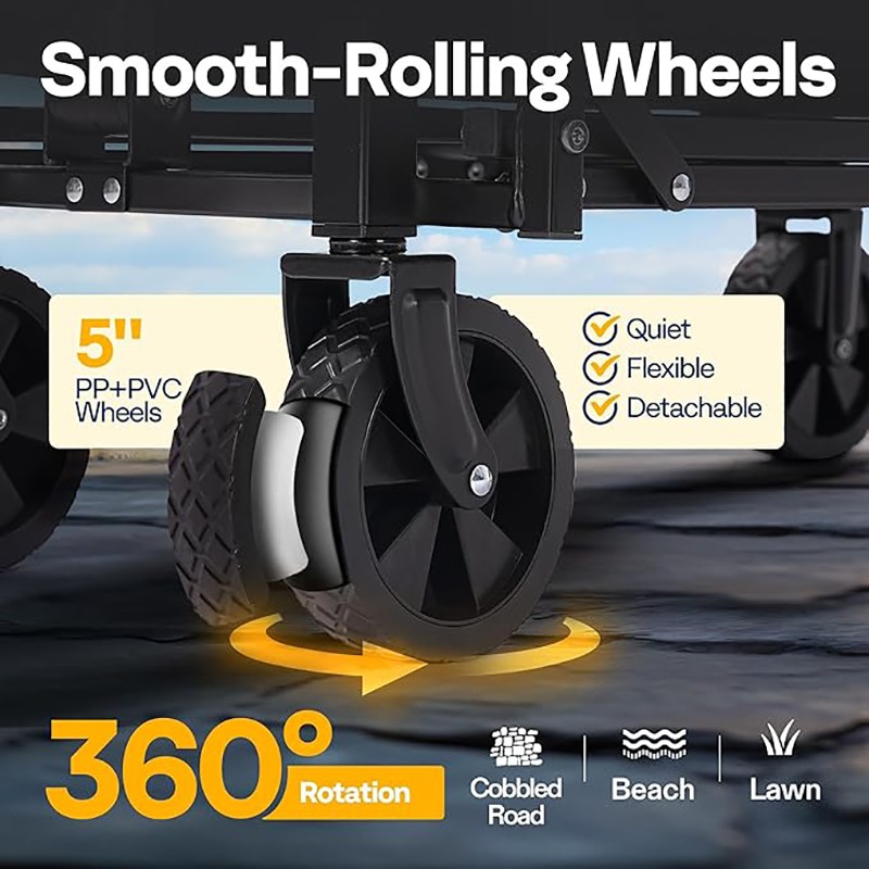 Collapsible Wagon Cart Lightweight Portable Utility Wagons w/ All-Terrain Wheels