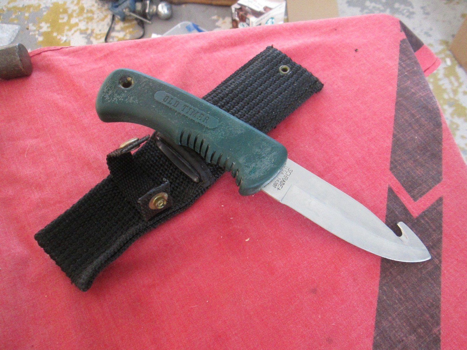 VTG SCHRADE USA 143OT Old Timer Fixed Blade Gut Hook Knife & Original Sheath