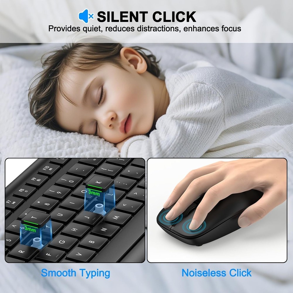 Wireless Keyboard and Mouse Combo, Full-Size Silent Ergonomic Keyboard & mouse