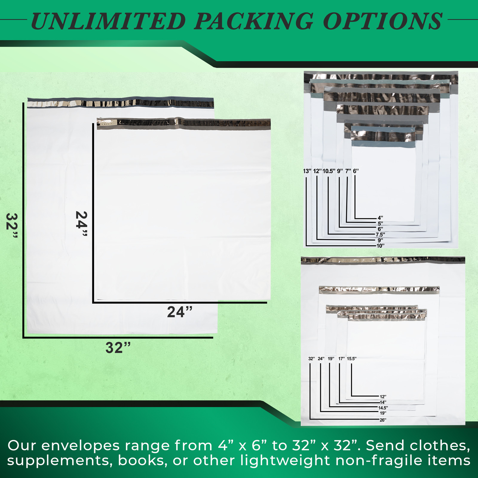 5x7 6x9 7.5x10.5 9x12 10x13 12x15 19x24 Poly Mailers Shipping Bag Envelopes