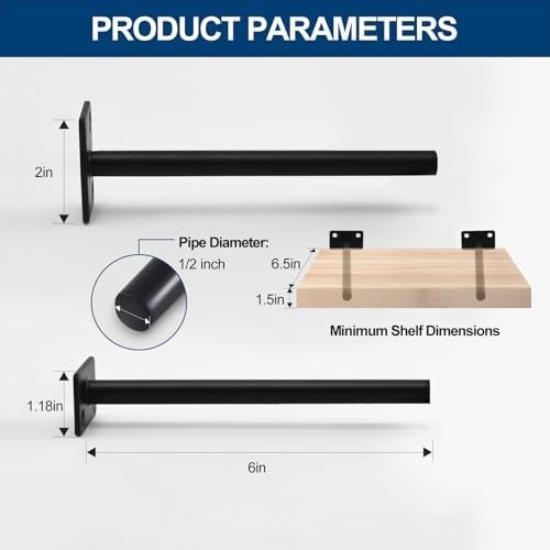 Black Solid Steel Floating Shelf Brackets Hidden Concealed Supports 12 Pack