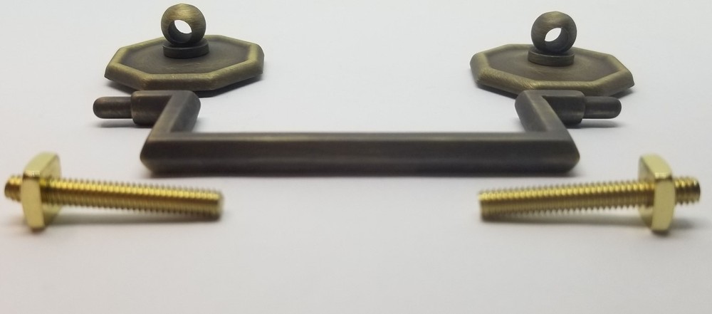 LARGE ANTIQUE BRASS 3-1/2" Centers Colonial Revival Drawer Pull Square Handles
